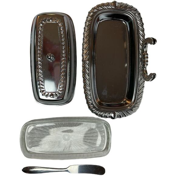 1971 Vintage Irvinware Chrome Plated Glass Insert With Lid & Knife Butter Dish - Picture 5 of 5